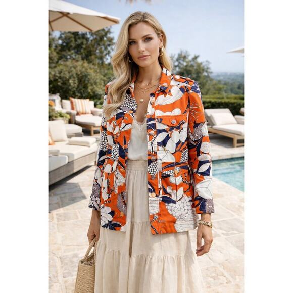 J. Crew Jackets & Blazers - J. Crew Floral Long Sleeve Button Front Shirt Jacket White Orange Women's Size 6